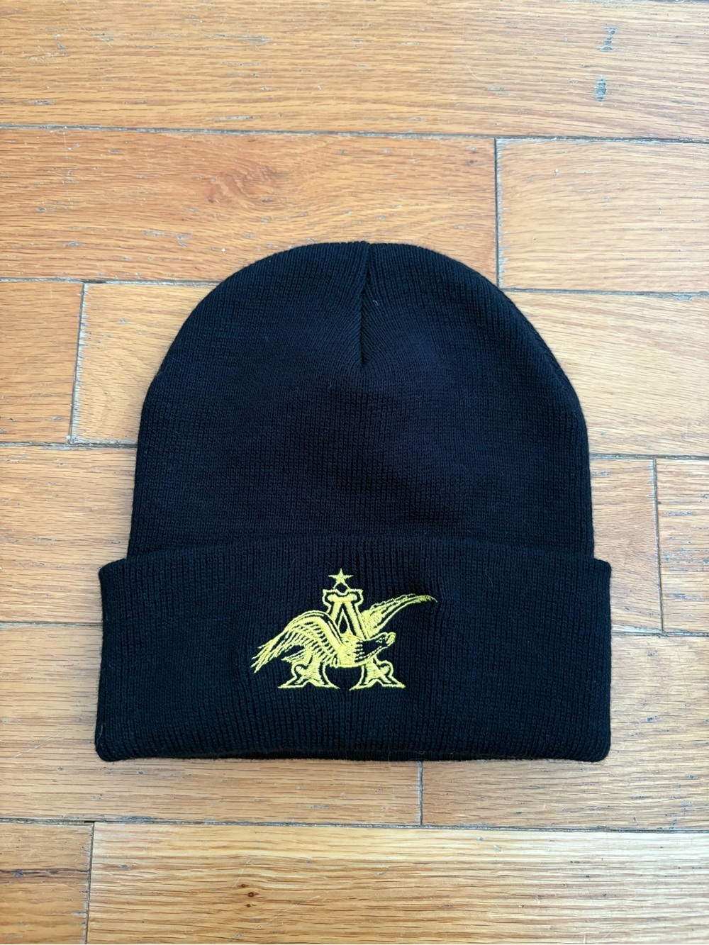 Black Beanie and Scarf with Yellow Embroidered Crest